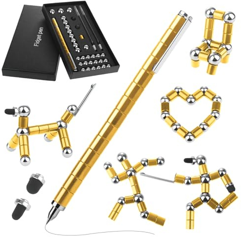 GlasFlength Magnetic Pen Fidget Pen, Funny Magnetic Pen Gold Magnetic Ballpoint Pen Gravity Pen Gifts Cool Gadgets for Men Women Children Teenagers Christmas Birthday Gift