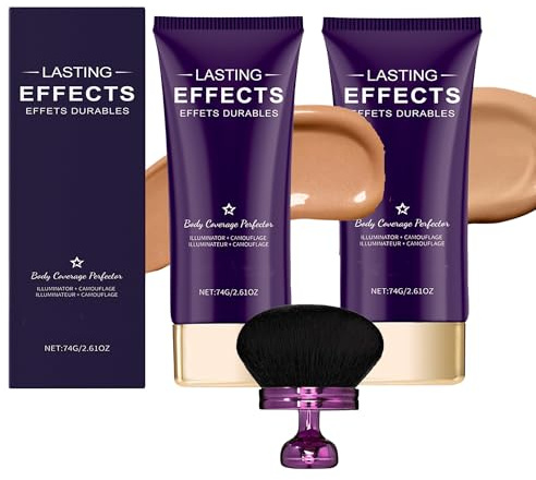 Lot de 2 perfecteurs de couverture du corps, avec pinceau de maquillage extra large pour le corps, imperméable, tatouage, couverture des cicatrices des jambes et du corps, naturel + marron