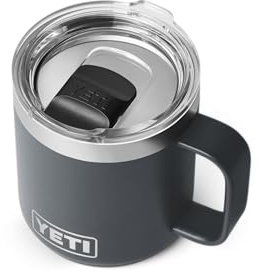 YETI Rambler 10 oz (295 ml) Stackable Coffee Mug, Charcoal | Travel Mug with Durasip Ceramic Lining, Insulated Coffee Cup with MagSlider Lid (Not Leakproof)