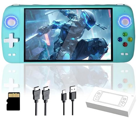 HKOORLAMULS M27 Handheld Game Console Wired Controller with Vibration 256G,Built-in 5w+ Games and 30+ Languages,Supports EmuELEC system, Retro Video Game Console Player Gift(green)