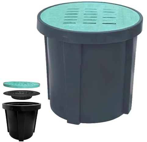 25 Sump Pump Basin with Grate Lid - Underground Rainwater Catchment System for Landscaping Lawn Backyard Drainage - Easy Clean Drain Box (29 Dia x 24 H)