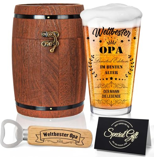 Joybble Opa Geschenk, Geschenke für Männer Personalisierte Bierglas mit Gravur, Bierglas in Fassbox 470ml, Geschenk zum Vatertag Geburtstagsgeschenk, Ideale Geschenke für Opa von Enkelkindern