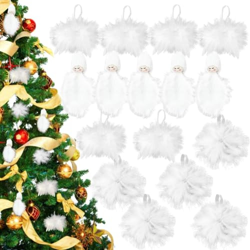 FENGCHUANG 16 Stück Weiß Christbaumschmuck Anhänger Set | Weihnachten Engelsflügel Weihnachtsbaumschmuck Weiss Weihnachtsengel deko Federn für Weihnachtsfeier Dekoration DIY Handwerk
