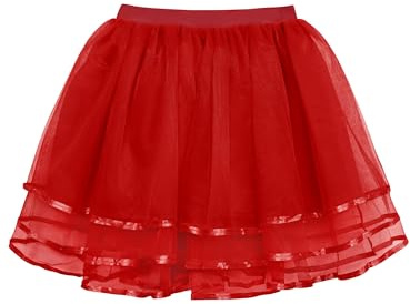 Wikoan Jupe Jupon Femme sous Robe Tutu Ballet Vintage Années 1950s Rockabilly Jupe Tulle pour Carnaval Soirée Cocktail Halloween Noël Rouge S-M