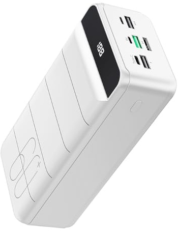 PDBEST Power Bank 60000mAh, 22,5W PD Schnellladefunktion Powerbank USB-C mit LED-Anzeige, Externe Handyakkus 4 Ausgänge und 3 Eingänge, kompatibel mit iPhon, Tablets, iPad usw Weiß