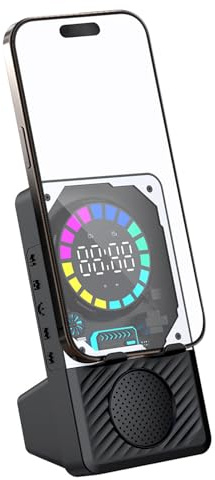 fesoklaf Support de téléphone portable avec haut-parleur Bluetooth à induction sans fil RVB coloré lumière ambiante réveil, lecture de carte AUX/TF, son surround HD pour la maison, le bureau, support
