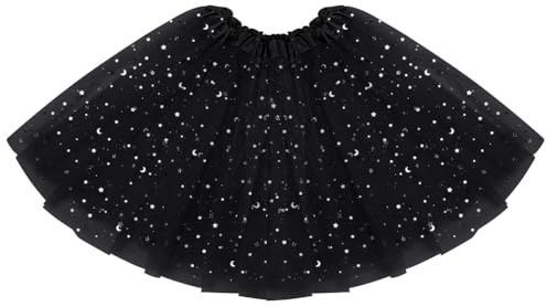 AYBUY Tutu Elastico Tul 30 CM de Longitud para niña, Faldas de Baile de Ballet de Tul 3 Capas, NiñA Estrella Lentejuelas Fiesta Baile Ballet Tutú Falda para Danza Rendimiento Fiesta, Carnaval, Negro