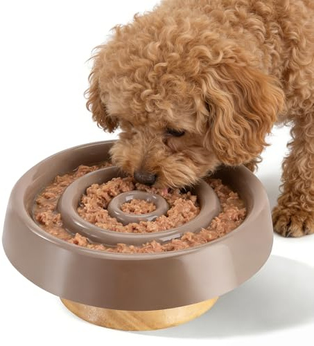 Anti Schling Napf für Hunde Mit Holzständer, Erhöhter Fressnapf für Hunde & Katzen mit Breiter Basis – rutschfest Ohne Saugnäpfe, Fördert Gesunde Verdauung, Durchmesser 17 cm (Braun)