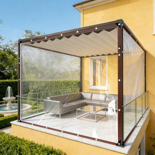 Telone Occhiellato 280 x 500 cm 80 G M², in PVC Resistente Uv, Antipioggia Antistrappo, Antipolvere, Protezione Dal Vento, Telone Occhiellato Impermeabile per Esterni, incolore