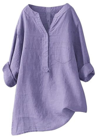 Camicia Donna - Casual Leggeri Camicia Lino Donna Moda Comodi Primavera E Estivi Camicie Cotone Eleganti Traspirante Lunga Camicetta Oversize Bluse Tinta Unita Morbida Camicette
