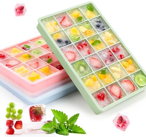 3 Stück Eiswürfelform Silikon mit Deckel, 3 x 24 Fach Quadratische Eiswürfelbehälter BPA Frei Wiederverwendbar Ice Cube Tray für Whisky und Cocktails