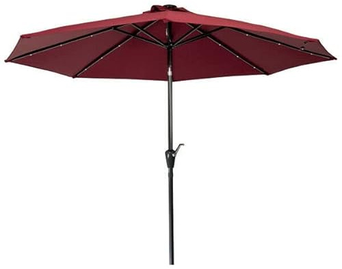 Garden Parasol 2.7M Patio Umbrella Outdoor Solar Umbrella with 24LED Lights, Tilt and Crank Patio Umbrella Garden Umbrella Sun Shade Canopy