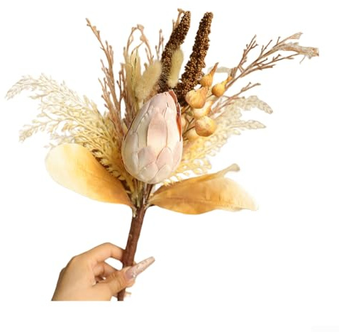 Bouquet di fiori artificiali autunnali in seta e steli di filo rinforzato per decorazione casa e matrimonio (arancione)