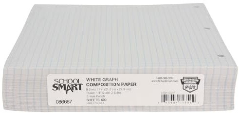 School Smart-86667 Double Sided Grid Paper, 3 Hole Punched, 8-1/2 x 11 Inches, 1/4 Inch Rule, White, Pack of 500