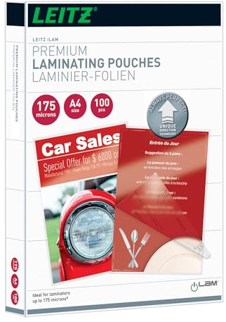 Leitz Pouch per la Plastificazione a caldo con Tecnologia UDT (Unique Direction Technology), Formato A4 , Spessore 2x175 micron, 100 pezzi, 74830000