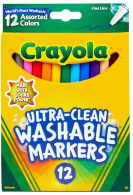 Crayola - 12 Feutres fins ultra lavables (pointe fine) - boîte française - Loisir créatif - Coloriage - papeterie - dessin - à partir de 4 ans - Jeu de dessin et coloriage