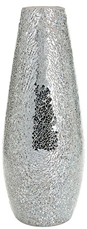 London Boutique Large Tall Vase 18 40cm Vases for Flowers Handmade Decorative Mosaic Glitter Vase Sparkled Glass gift present (Large Silver)