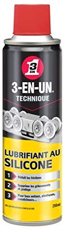 3-EN-UN Technique • Lubrifiant Silicone • Aérosol • Facilite le glissement des pièces en mouvement • Anticorrosion • Compatible avec de nombreux matériaux • 250 ML