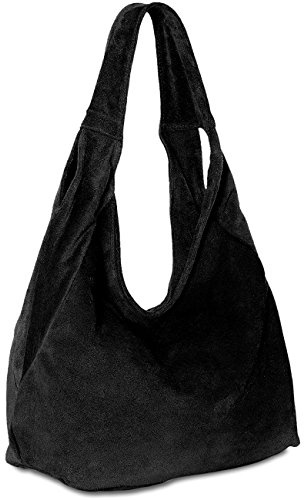 Caspar Große Damen Veloursleder Schultertasche Samtweiche Beuteltasche aus Leder - PREMIUM LINE - Modell No.618 - Made in Italy