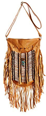 Boho Tasche Rund L | Echt Leder | Fransen börse | Bohemian Taschen, Damen, beige, EinheitsgröÃŸe