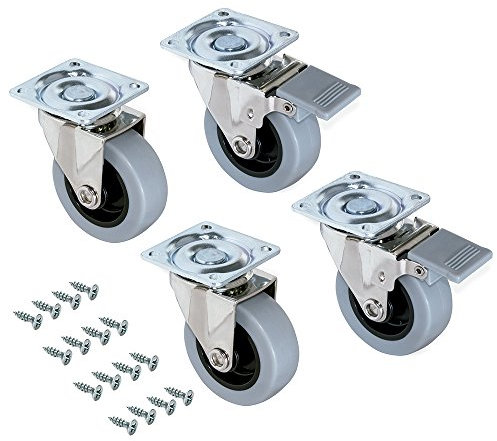 Emuca - Set di 4 Rotelle Pivotanti Grigie per Mobile con Piastra di Assemblaggio e Cuscinetto a Sfere, Diametro 50 mm, Ø50mm