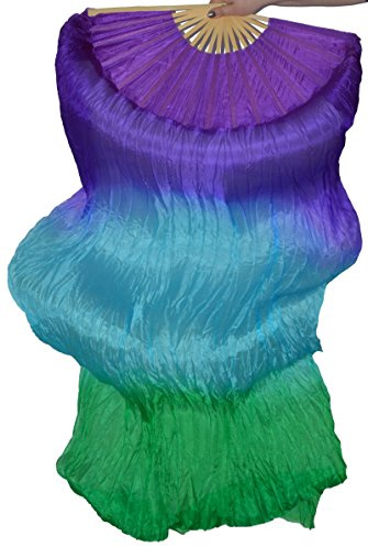 Tanzbekleidung & Accessories Schleierfächer Tanz Fächer Fächerschleier Seidenfächer Flügel Bauchtanz 1 Paar Blau-Türkis-Grün