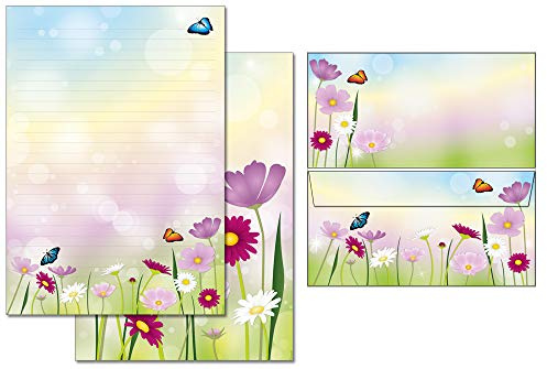 Briefblock-Set Blumenwiese - 1 Schreibblock mit Linien DIN A4 + 15 Briefumschläge DIN lang 7360+6123F