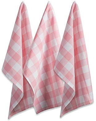DII Buffalo Check Kitchen Collection, set di strofinacci Classic Farmhouse, 20 x 30, rosa e bianco, 3 pezzi