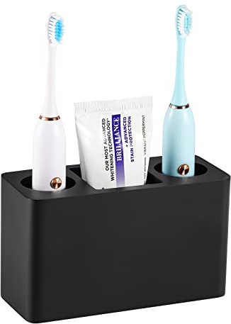 Luxspire Toothbrush Holder, 3 Slots Electric Toothbrush and Toothpaste Holder, Resin Bathroom Countertop Storage Bathroom Accessories Toothbrush Stand for Vanity Counter Organizer Caddy - Black