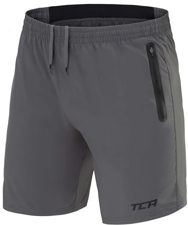 TCA Laufhose für Herren Kurz - Sporthose Herren Kurz - Kurze Sporthose mit Reißverschlusstaschen - Männer Sport Shorts - Gym Shorts - Sport Hose Männer - Running Shorts Men - Grau, M