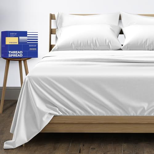 Juego de sábanas de algodón egipcio puro tamaño King (King, 1000 hilos), fundas de almohada de color blanco brillante (6 piezas) sábanas de algodón egipcio tamaño King - Sábanas de satén - Sábanas de