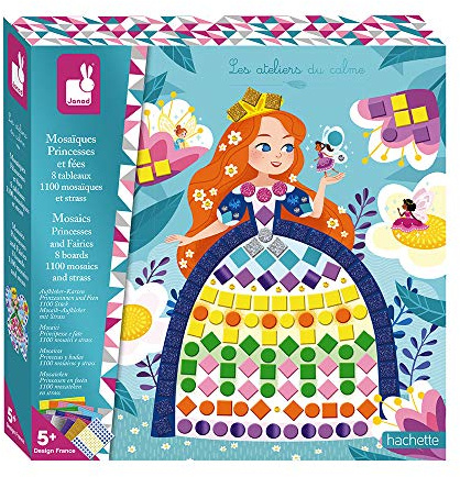 Janod - Estuche Mosaicos Princesas y Hadas - Les Ateliers Du Calme - Kit Infantil de Manualidades Creativas - Desarrolla la Motricidad Fina y la Concentración - A Partir de 5 Años, J07962