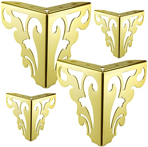 TCHOSUZ 5 Inch Hollow Out Metal Furniture Legs,Set of 4 Gold Triangle Feet | Sturdy Iron with anti-rust coating,Support 400lbs,Pre-drilled Holes & Screws for Fast DIY, Fits Cabinet Cupboard Table Couch