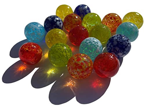 FAIRY TAIL & GLITZER FEE 18 Handgefertigt Mundgeblasen Punktmuster Bunt 16mm Murmel Murmeln Blau Rot Gelb Rot Kugeln Bunte Glas Dekokugeln