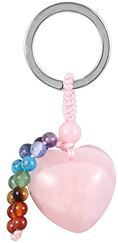 KYEYGWO 7 Chakra Herz Kristall Schlüsselanhänger Unisex | Natürlicher Heilsteine Herzform Edelstein Anhänger Schlüsselring Deko Glücksbringer Amulett Liebe Geschenke Damen Herren
