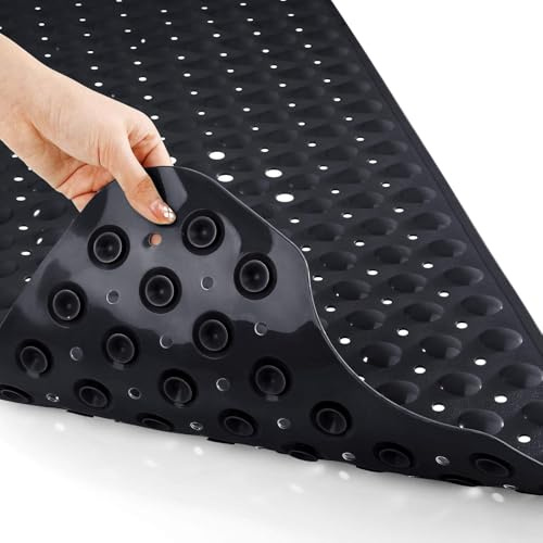 Yimobra Badewannenmatte, Extra Lang Duschmatten für Wanne Anti-Rutsch mit Abflusslöchern, Saugnäpfen, Phthalatfrei, Latexfrei, BPA-frei und Maschinenwaschbar (100 x 40 cm, Schwarz)