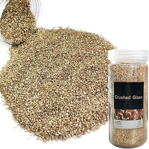 HappyFiller 1.3LB Fine Gold Crushed Glass Sand Broken Pieces Crush Terrarium Stones for Resin Arts,Vase Filler,Candle Holder Small Gravel,DIY Photo Decor or More Crafts Projecting