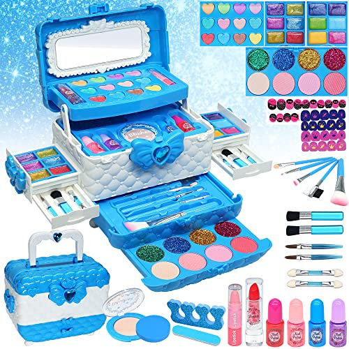 Kinderschminke Set - 57-teiliges Make-Up Set für Mädchen, Schminkkoffer Spielzeug, Halloween Weihnachts Geburtstagsgeschenke für Kinder 4-12 Jahre