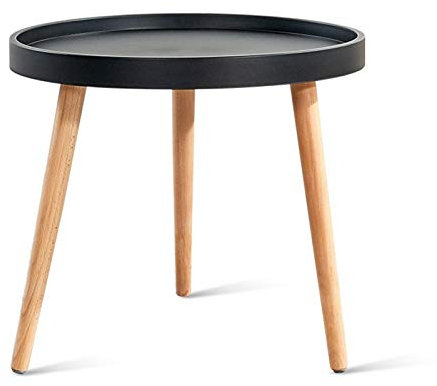 Runder Couchtisch aus Holz, moderner Tabletttisch Wohnzimmer Hotel Snacktisch Rutschfester wasserdichter Beistelltisch 50 * 50 * 45 cm (Größe: 50 * 50 * 45 cm, Farbe: Schwarz)