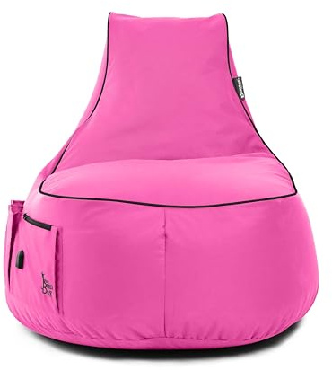 BuBiBag Gaming Sitzsack zum Zocken mit -Anschluss & Taschen, Halterung, Gamer Sessel für Kinder und Erwachsene, Beanbag Indoor und Outdoor - JokerBag (Pink)