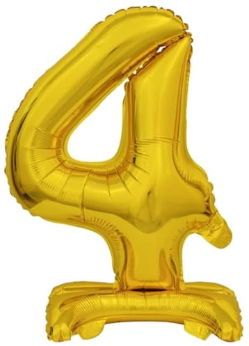 Stehballon * Zahl 4 - Goldfarben * als Deko für Geburtstag und Party | 38cm, für Luft | Zahlen Kindergeburtstag Partydeko Ballon Luftballon