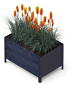 Upyard Trä/metall upphöjd säng för trädgård, terrass och balkong – blomlåda med fleece och vattentät plastinsats – planteringslåda för inomhus- och utomhusbruk, 78 x 52 x 48, svart