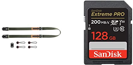 Peak Design Leash Kameragurt für Systemkameras und kleinere DSLRs Salbeigrün (L-SG-3) & SanDisk Extreme PRO SDXC UHS-I Speicherkarte 128 GB