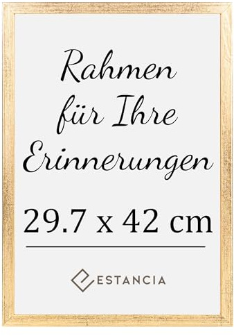 Estancia Goldener Bilderrahmen aus Kiefernholz 29,7x42 cm (A3) mit Bruchsicherem Acrylglas | Moderner 29,7 x 42 cm Holzbilderrahmen Din A3