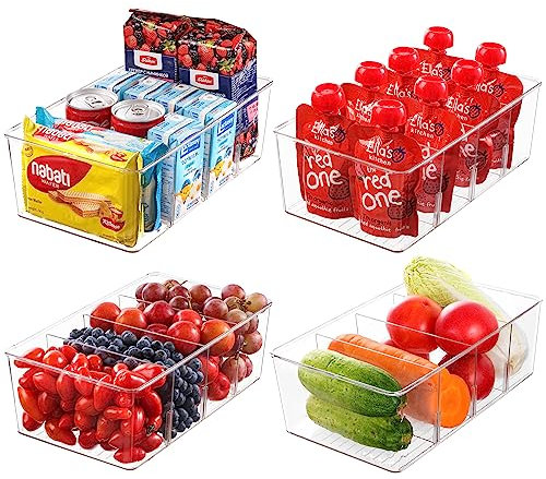 HNNJCK 4er Set Küche Aufbewahrungsbox Organizer mit 16 Fächern, Kühlschrank Schubladen, Storage Ordnungssystem für Kitchen Tee Gewürz Vorratsschrank Teebeutel Apothekerschrank Küchenschrank