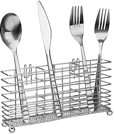 iPEGTOP 304 Stainless Steel Cutlery Utensil Holder Drying Rack Basket with Hooks, Sturdy Flatware Silverware Storage Organizer Drainer Rack - Rustproof for Kitchen Forks Knives and Spoons