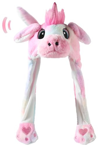 Kidukso Einhorn Ohr Moving Jumping Hat Funny Animal Ear Plüsch Hut Halloween Weihnachten Geschenke Cosplay Party Tie-dye Cap für Frauen Männer Erwachsene, Farbig