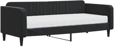 vidaXL Tagesbett, Gästebett mit Matratze, Sofabett Schlafsofa für Schlafzimmer Wohnzimmer, Bettsofa Sofa 2-in-1, Schwarz 90x200cm Samt