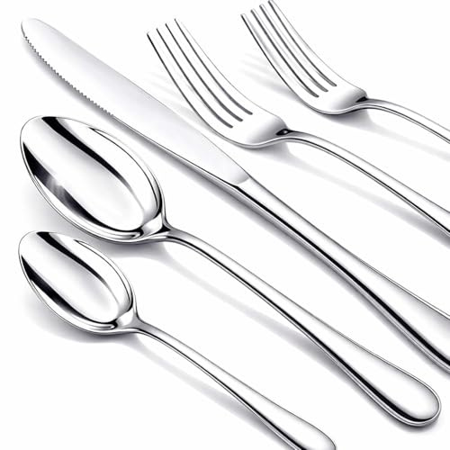 NICE KITCHEN 60 Piece Silverware Set for 12, Premium Stainless Steel Flatware Set, Eating Utensil Sets with Steak knives, Cutlery Tableware Service Include Fork Knife Spoon Set, Mirror Polished