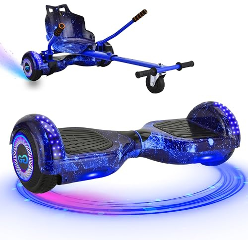 Gift Gadgets G1 Galaxy Blue Hoverboard & Hoverkart Bundle | Self-Balancing 6.5 Scooter with LED Lights & Bluetooth | Hoverboard and Kart Bundle | Hoverboard Go Kart Bundle for Kids, Teens, and Adults